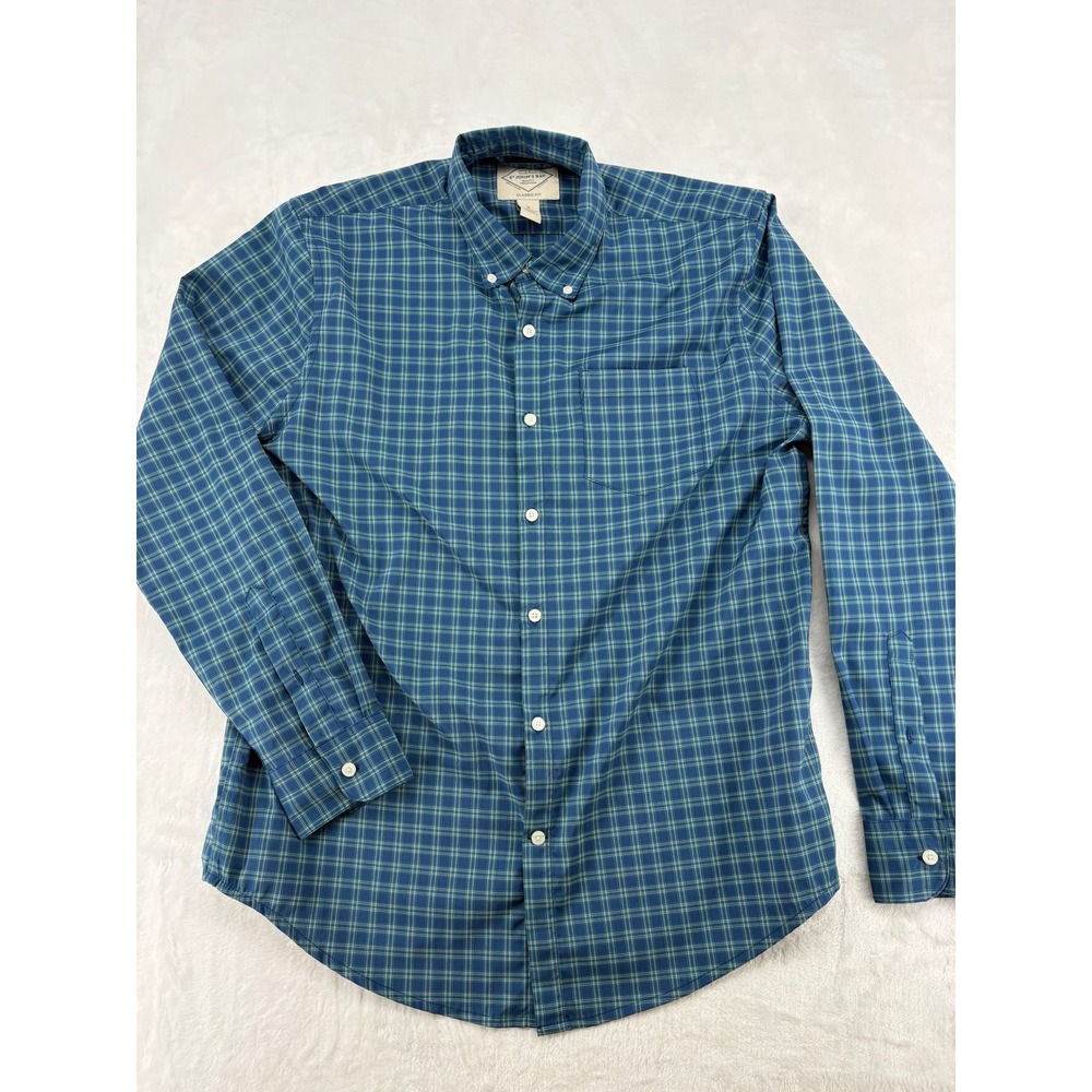 St. John's Bay Shirt Mens M Button Front Blue Plaid Classic Fit Long Sleeve